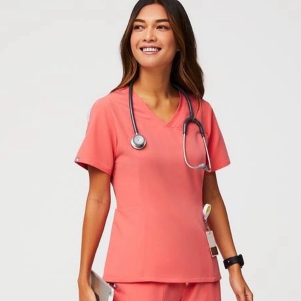 Figs Hot Coral Small Amapa Scrub Top